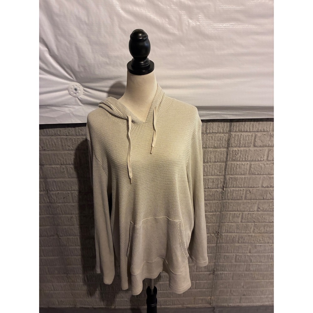 Prana Waffle Knit‎ Hoodie Oatmeal Beige Thermal Pullover Womens Large